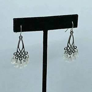 Vintage Clear Bead Briolette Chandelier Silver Tone Earrings